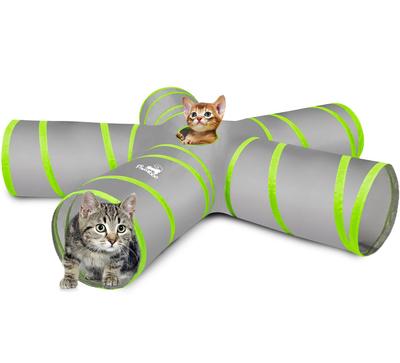 Pawaboo Cat Tunnel, 5-Way Spiral Cat Tunnel with 1 Hole, Foldable Cat Play Toy, Gray & Green