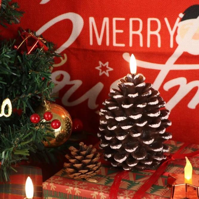 Elegant Brown And Beige Flameless Pinecone Candles For Festive Holiday Decor