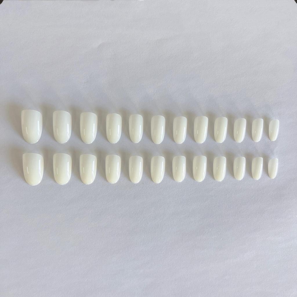 Set of 24 Medium-Long Milk White Round Press-On Nail Art Patches