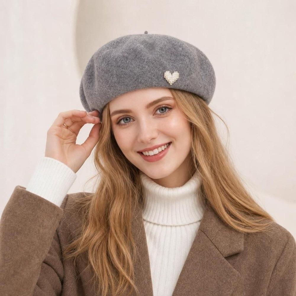 Retro Winter Wool Berets Hat Heart Shape Felt Berets Fashion French Artist Hat Lady