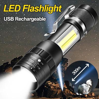 Mini torcia a LED ricaricabile USB Piccola torcia portatile con zoom a lungo raggio con clip Luci da campeggio esterne a luce forte