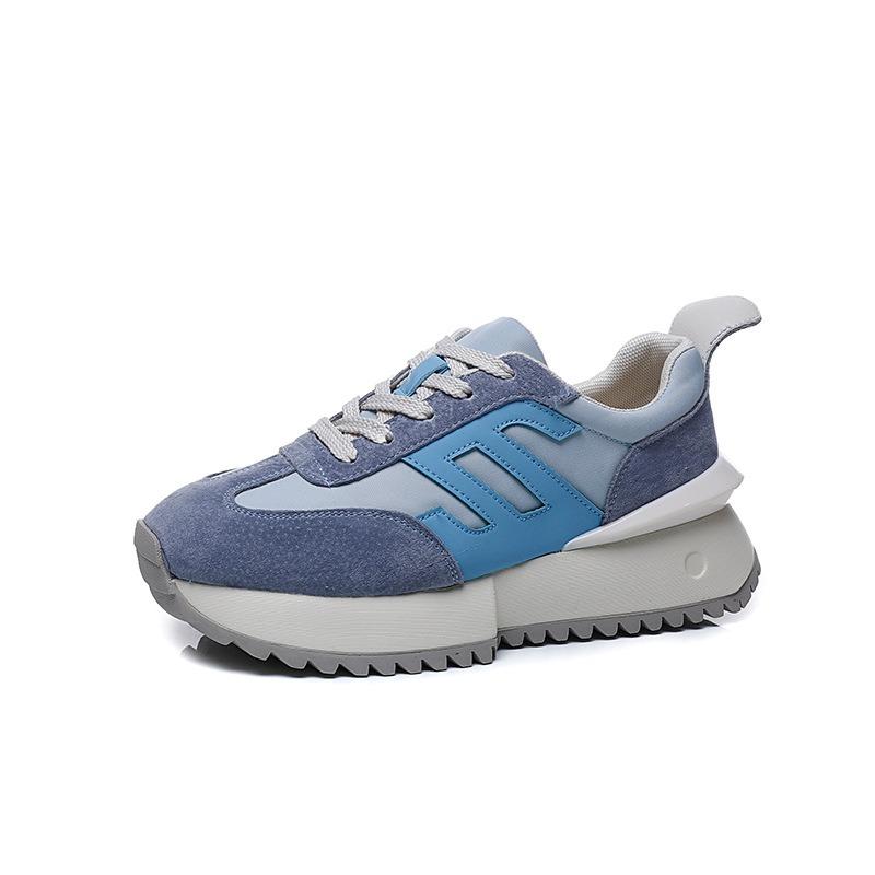 

Leather women s spring new thick-soled heightened small waist casual sports breathable dad shoes women 35 синий