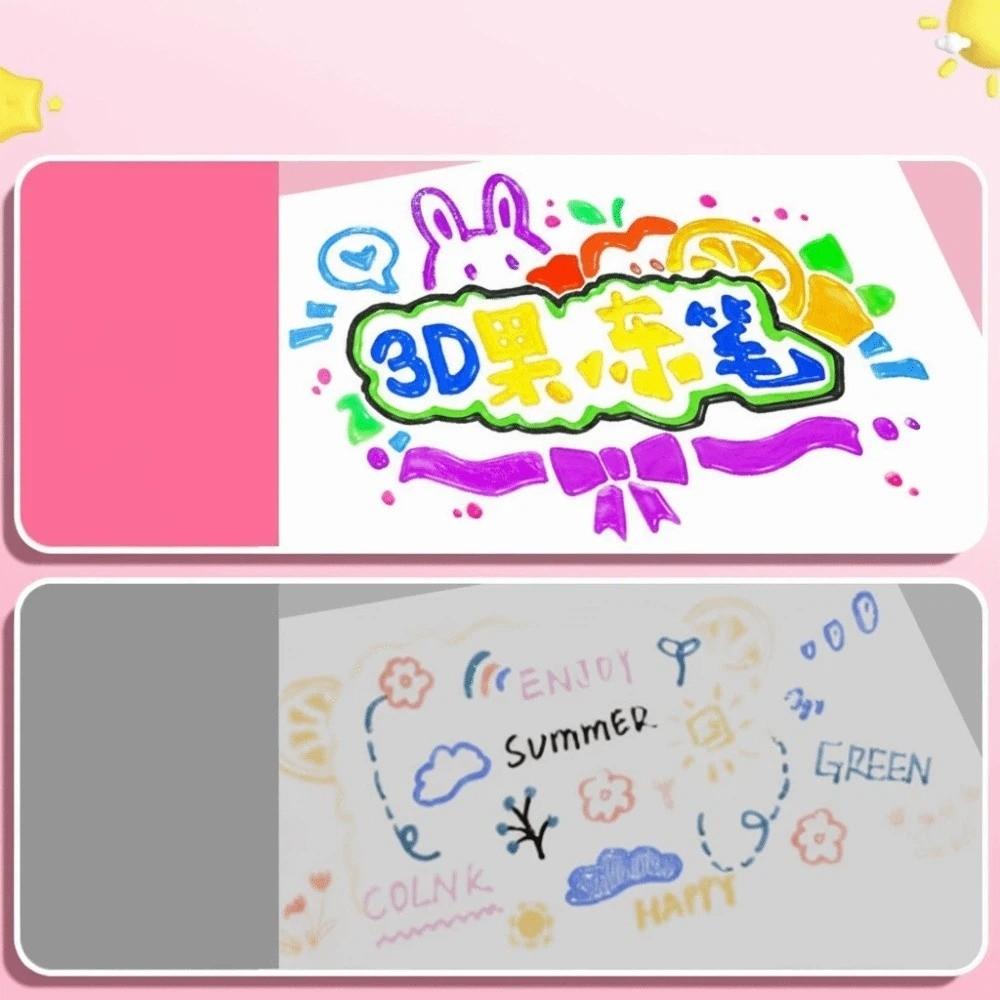 12pcs Set Fun Glitter Gel 3D Fluorescent Pen DIY Craft Art Supplies Jelly Drawing Pen Greeting Card Contour Pen Scrapbooking