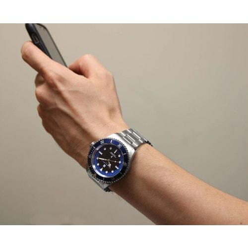 Salvatore Marra Men's Watch, Radio-Controlled Solar, Unidirectional Rotating Bezel, 10 ATM Water Resistance, Silver and Blue, SM22110-SSBL