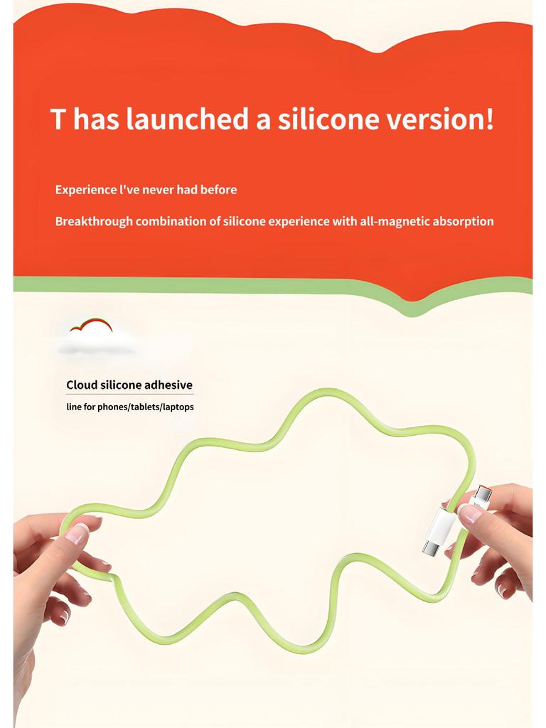 240W Silicone Magnetic Fast Charging Cable for Apple, Android, Tablets & Laptops