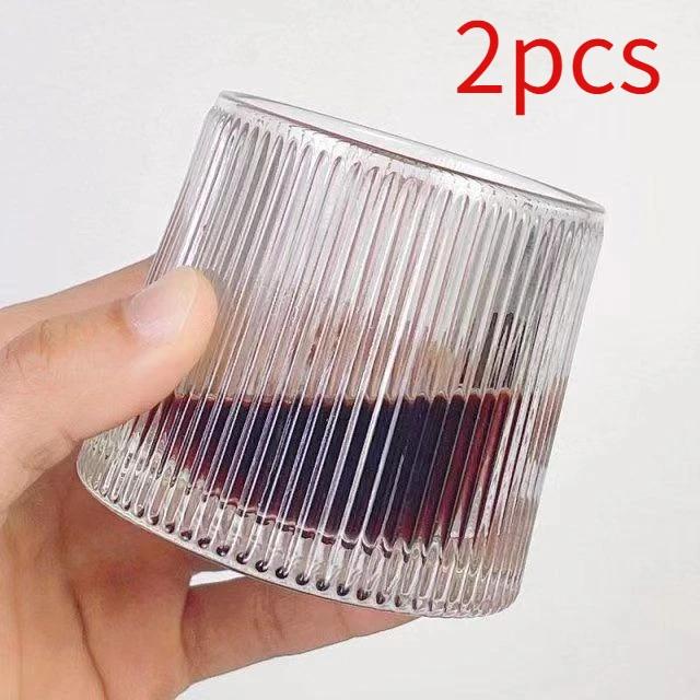 Glasbeker in Koreaanse stijl Sapdrank Koffiekop Verticaal patroon Transparant Whiskyglas Handgemaakt Creatief Fancy Glas Wijnkop