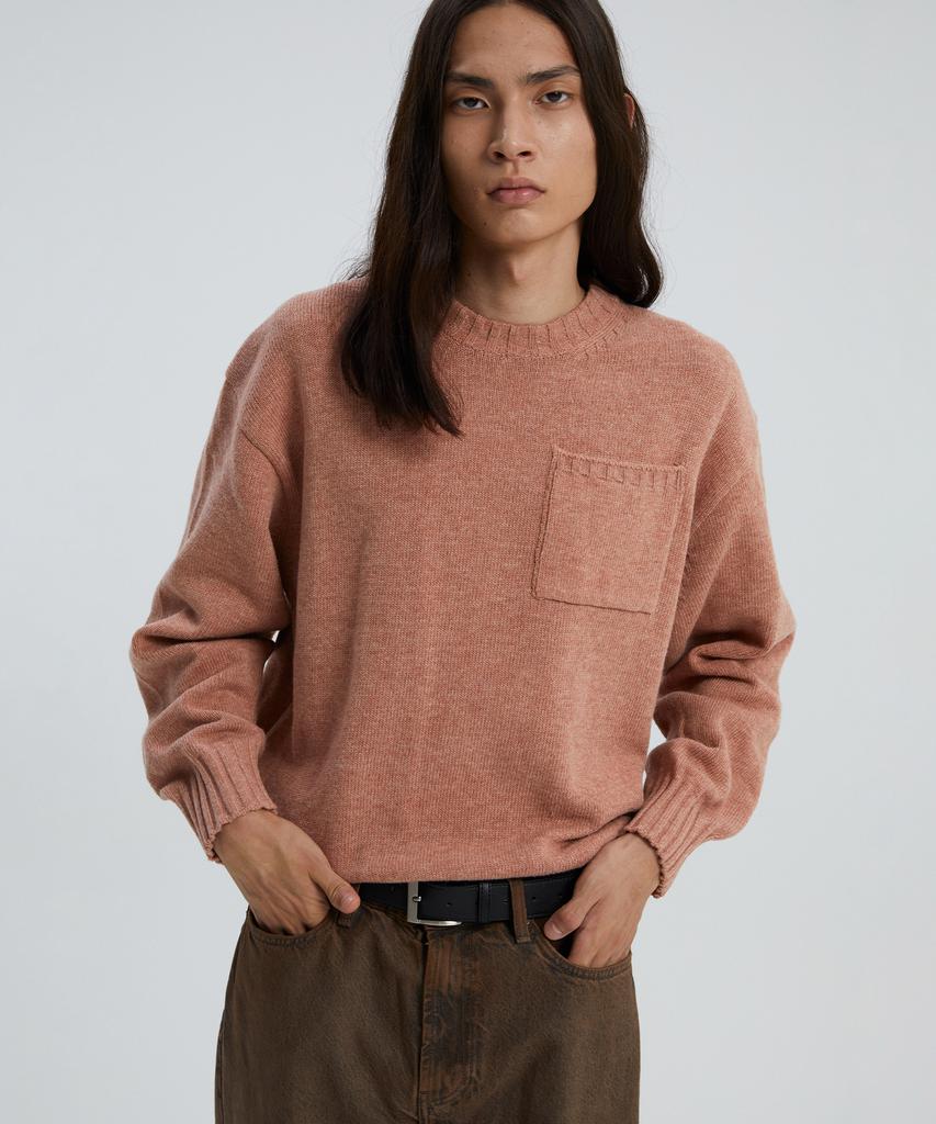 KNITTED Cashmere Wool Pocket Round Knit Dusty Pink