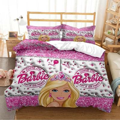 Barbie Cartoon Anime Cute All Season Duvet Cover Comforter Bedding Set Soft Quilt Cover and Pillowcase Single/Double/Queen/King