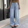 High Waist Wide Leg Straight Cut Denim Jeans Women Washed Vintage Style Loose Fit Long Trousers