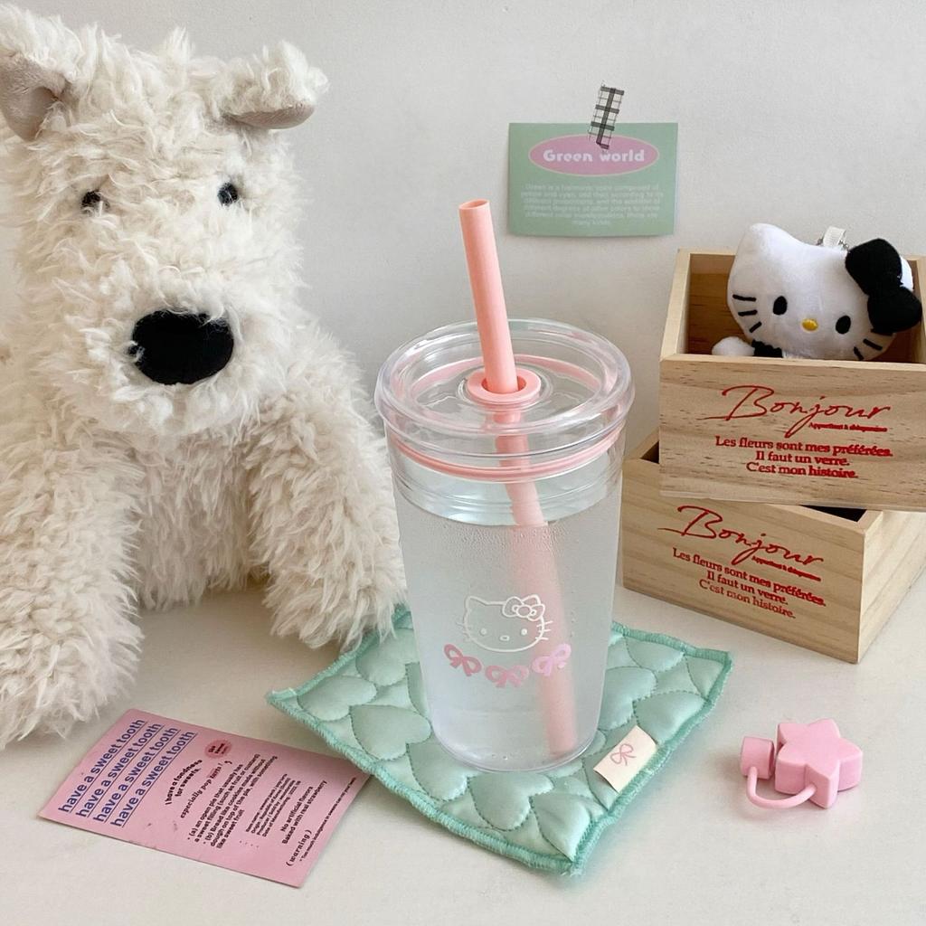 Süßer Cartoon-Katzen-Strohhalm-Wasserbecher Mädchen Hoher Wert Sommer-Wasserbecher Große Kapazität Schreibtisch Saft-Kaffeebecher