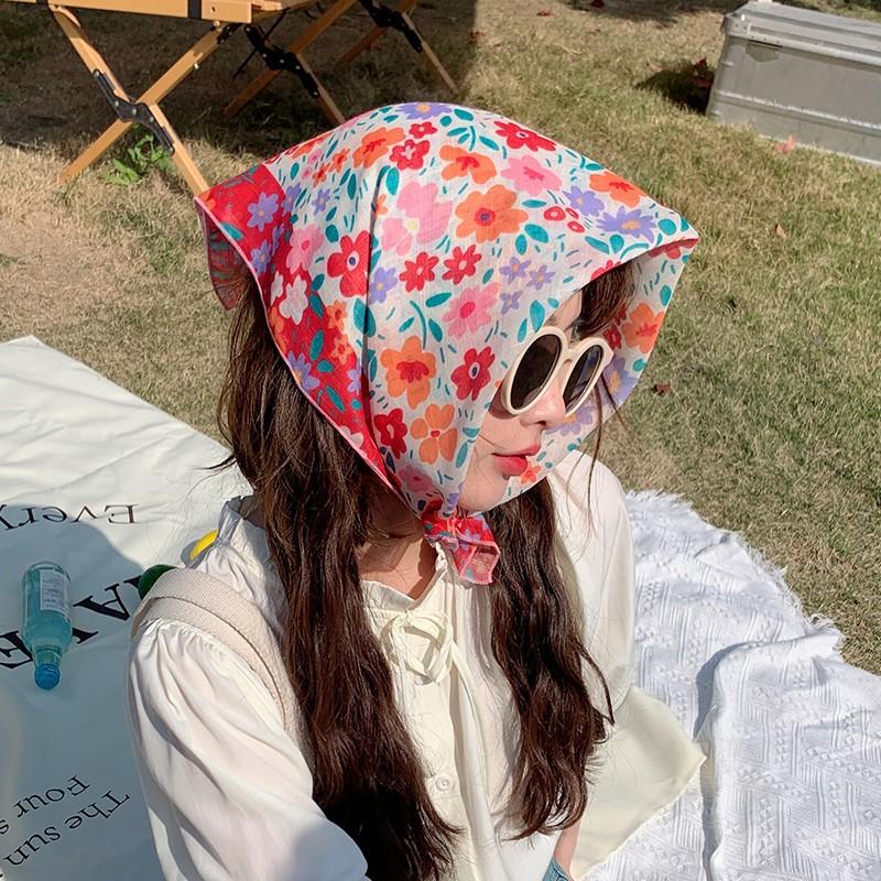 Eșarfă mică pătrată retro de țară, eșarfă artistică franțuzească din bumbac și in, eșarfă de cap pentru femei de primăvară și toamnă, vară, pentru umbră și protecție solară