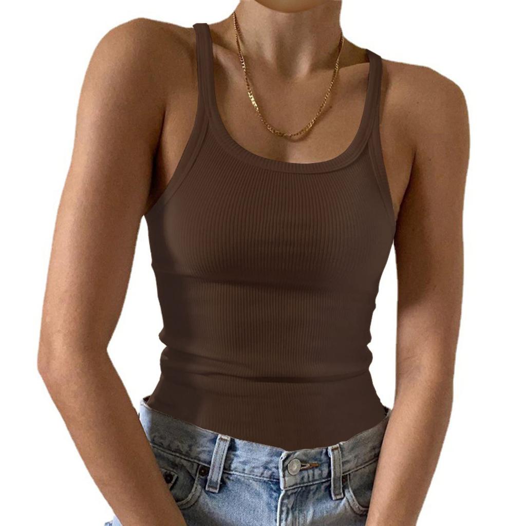 Women's Fashion Casual T-shirt Round Neck Vest Slim Bottom Solid Color Tops