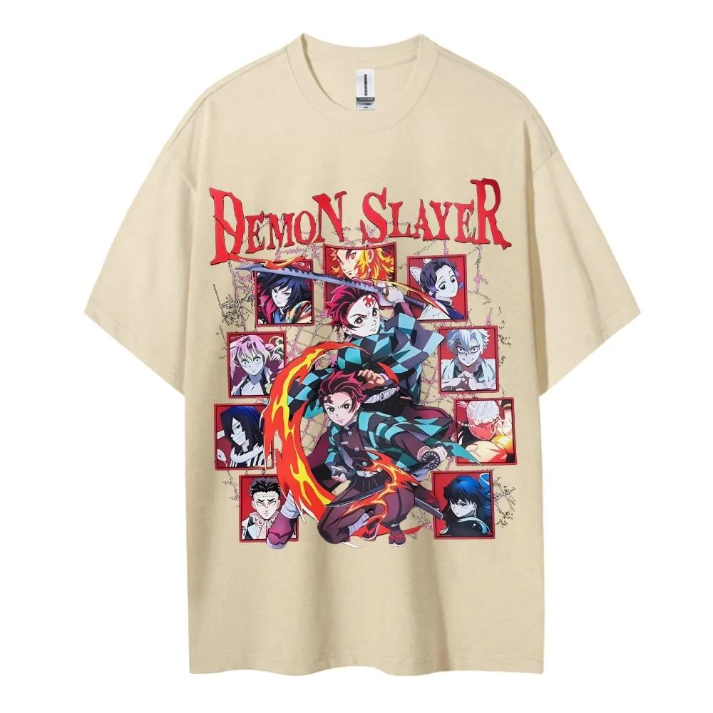 T-shirt Demon Slayer Homme Coton Pur Décontracté Col Rond Manches Courtes Vêtements Été Sport Décontracté Haut Manches Courtes