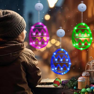 Easter Decoration Window Lights Easter Color Egg Lights With Suction Cup Easter Hanging Decorations for Indoor Outdoor Home Door