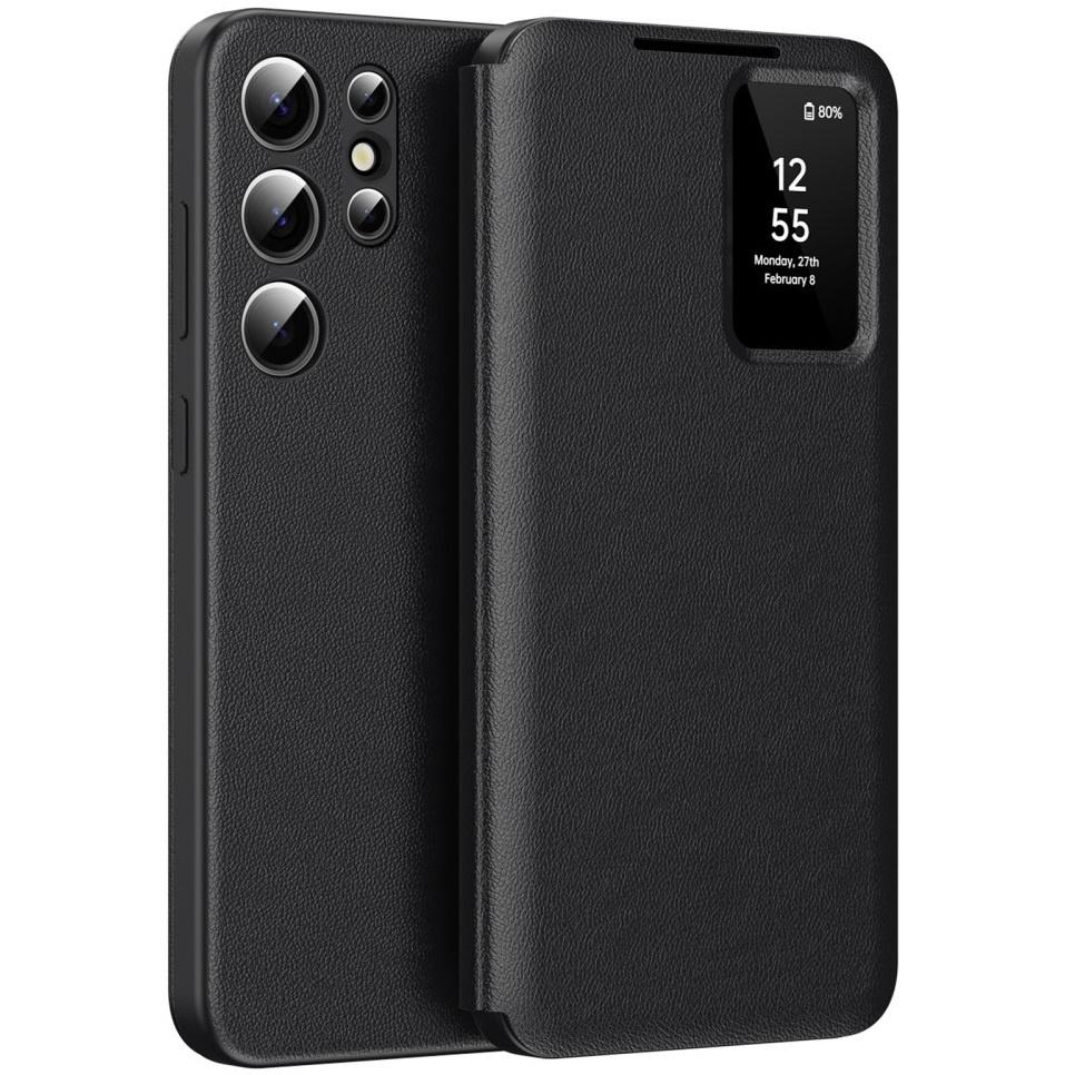 Samsung Galaxy S23 Ultra Smart View Portemonnee Flip Case, Zwart