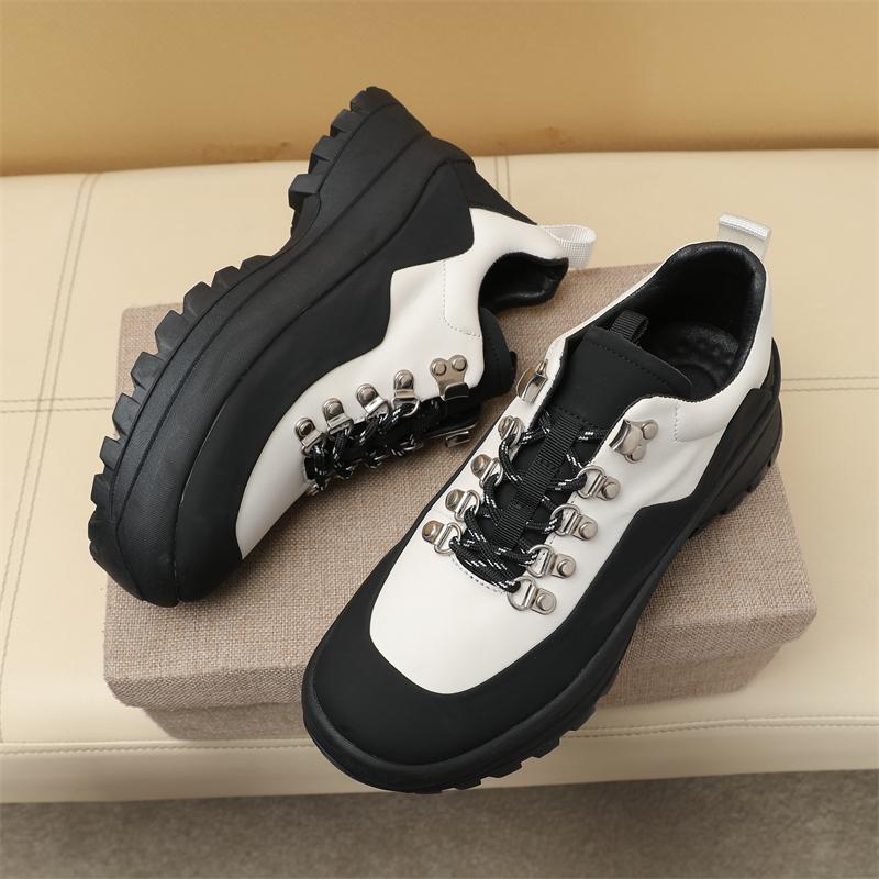 Thick soled casual sports men's shoes High quality trendy young thick soled shoes Black and white Minimalist style designer