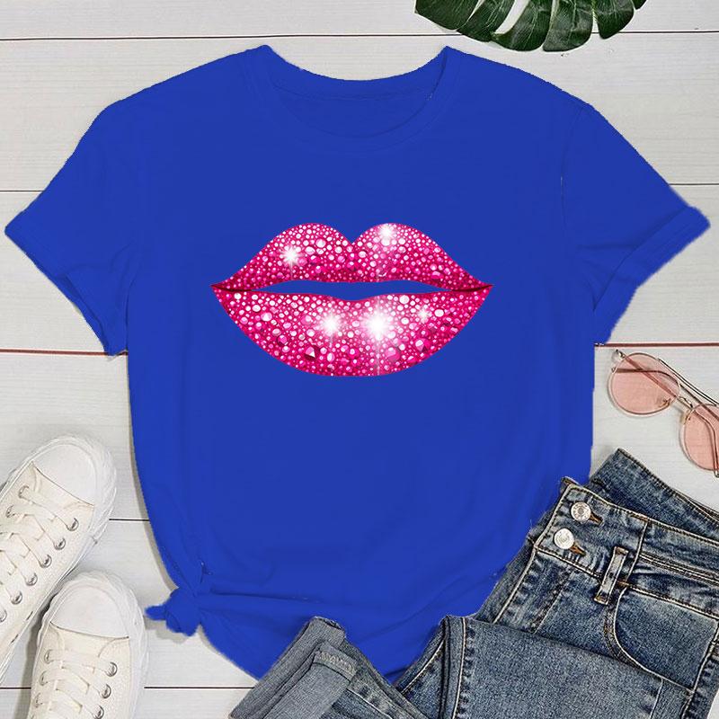 (Premium T-shirt)Hot Pink Lips Funny Summer Women T-Shirt Harajuku Print Fashion Short Sleeve Summer Casual T-Shirt Top