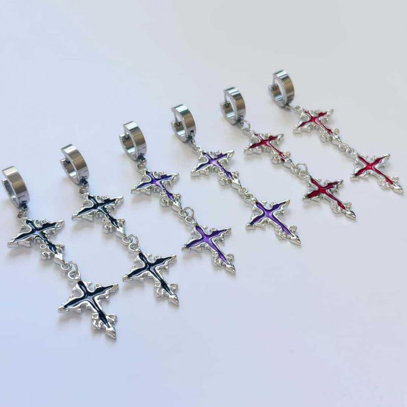 Dark Punk Thorn Cross Earrings & Necklace Set - Stainless Steel, High-End Niche Spicy Girl Style