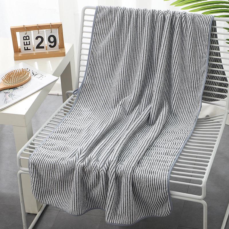 Antibacterial Bamboo Charcoal Fiber Bath Towel Set – Striped Coral Fleece, Absorbent & Thick Towel 35*75cm
