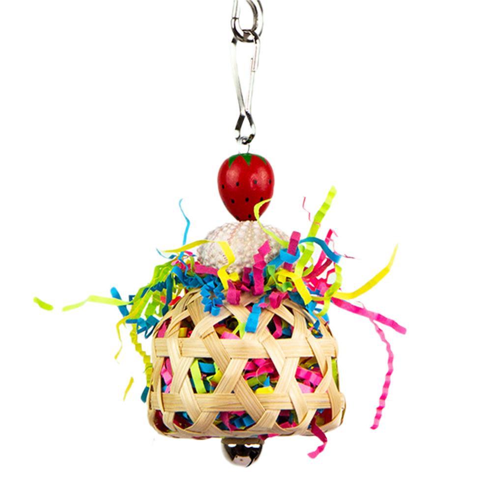 Parrot Bird Hanging Chewing Toys Natural Bamboo Cage Shred Foraging Toy With Bells Bird Cage Accessories