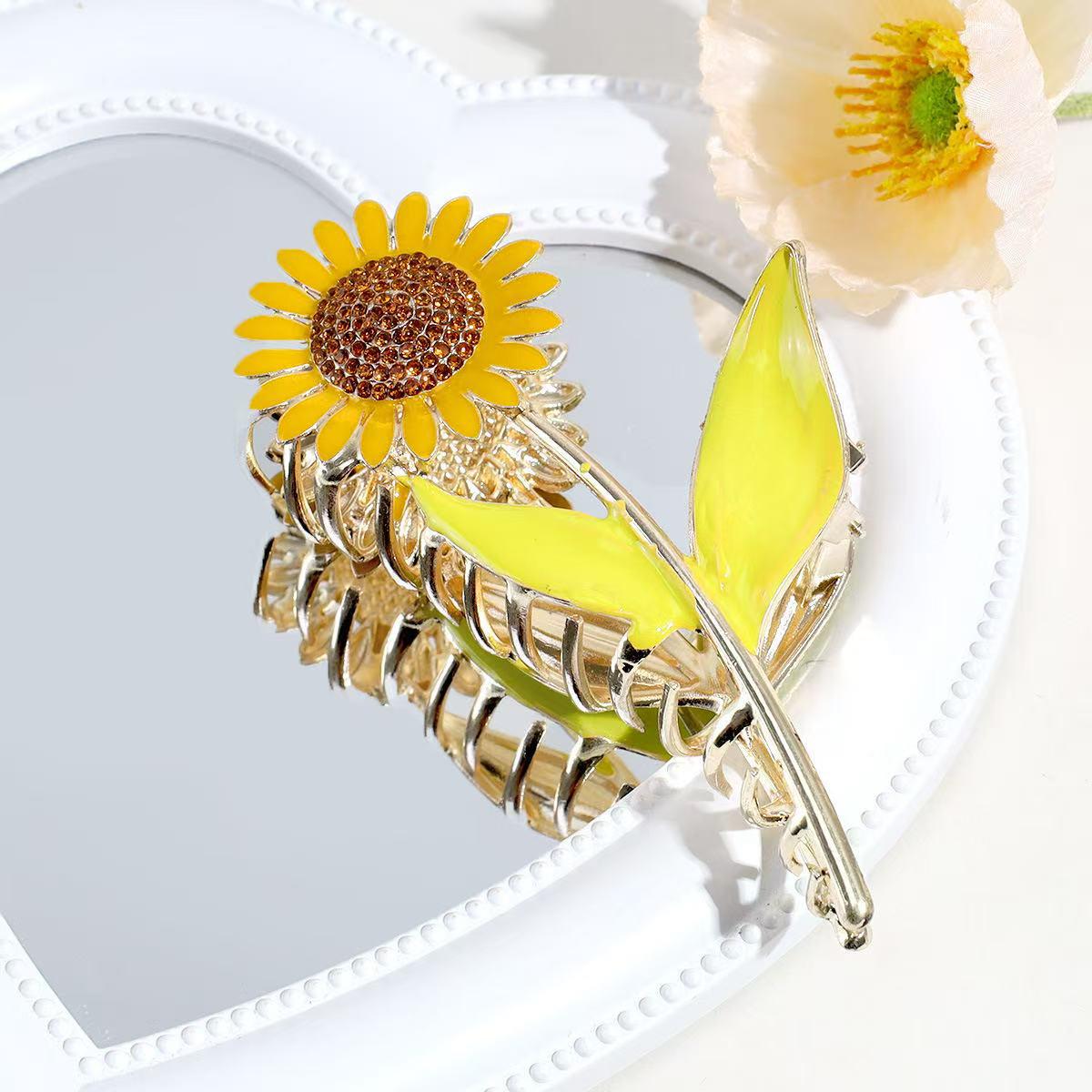 

1 шт. Золотая женская заколка для волос «Подсолнух», Модная заколка-краб в форме цветка для густых волос, Нескользящий большой зажим для волос
