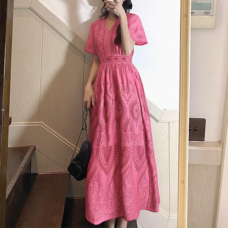 

ZANZEA Женское летнее платье с V-образным вырезом, коротким рукавом, повседневное, с принтом, длинное