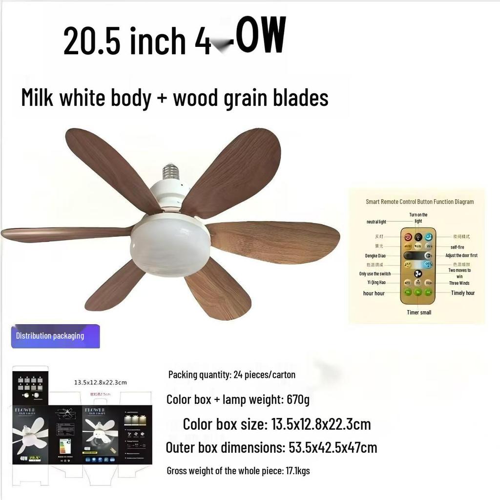 E27 Easy Install Silent Smart Ceiling Fan Light with 3 Dimmable Colors