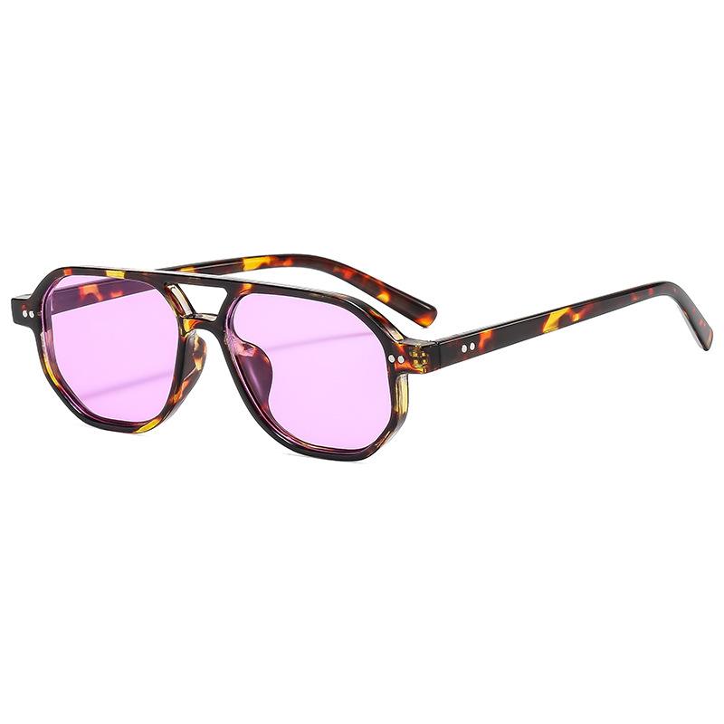 

Vintage Double Bridges Polygon Square Men Sunglasses Fashion Green Ocean Lens Eyewear Women Rivets Sun Glasses UV400