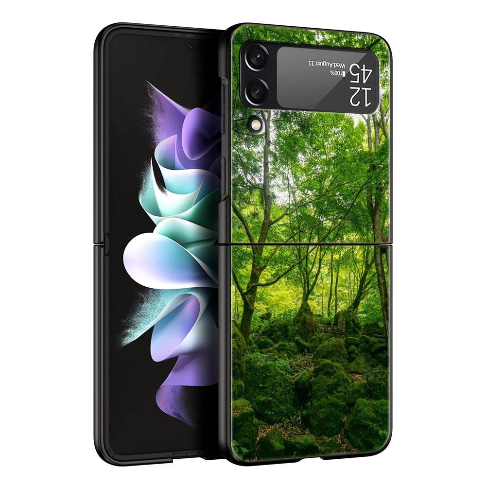 Z Flip 4 Phone Case for Samsung Galaxy Z Flip 3 5G ZFlip3 Flip3 Zflip Flip4 Black Hard Cover Waterfall Nature Trees Ship Shell