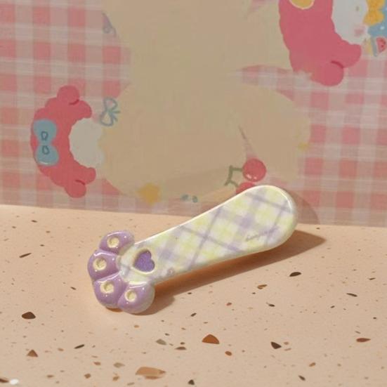 Girl Hairpin Plaid Pattern Cat Paw Shape Hair Clips Stable Clamping Force