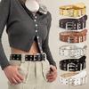 Star Eyelet Gothic Leather Belt Punk Rock Style Waist Band Y2k Double Pin Buckle Waistband
