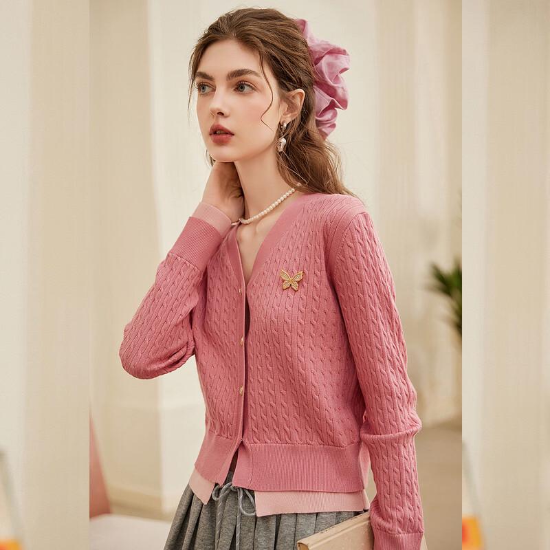 Bailuyu Women's Faux Two-Piece V-Neck Knit Cardigan