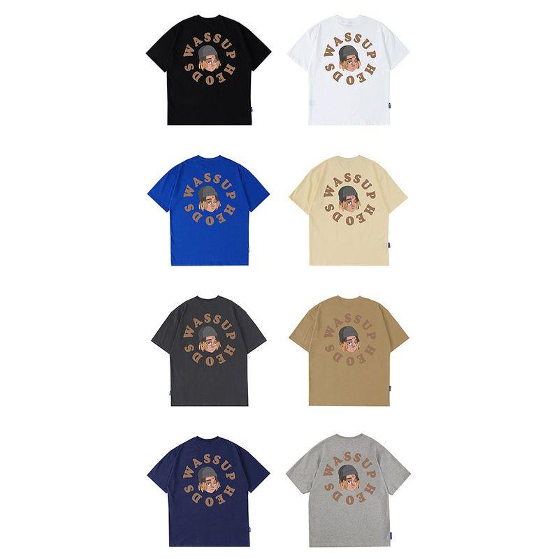Wassup Heods Fashion Brand Short Sleeve Men's T-Shirt Summer New Arrival Dreadlocks Boys Loose Easiest for Match Couple Wear Half Sleeve
