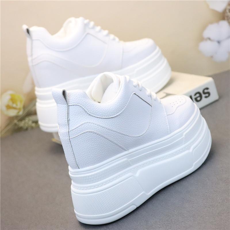 Móda 12CM Pravá kůže Silná podrážka Kotníkové boty Šněrovací Podzim Jaro Skryté podpatky Módní Vulkanizovaná obuv