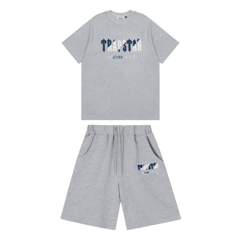 Mens Gradient Letter Embroidered Cotton Tee Shorts Set Streetwear Casual Outfit