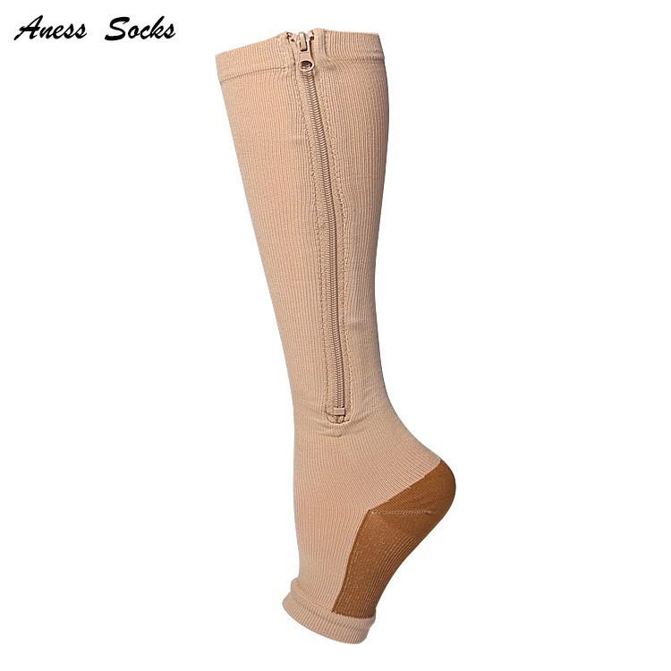 Open-Toe Compression Socks: Women's Zippered Venous Calf Support for Sports