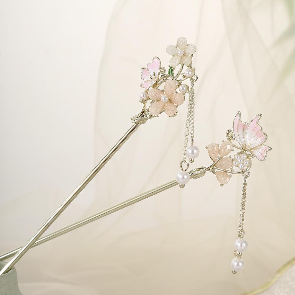 Elegant Hanfu Floral Tassel Hairpin for Women's Updo