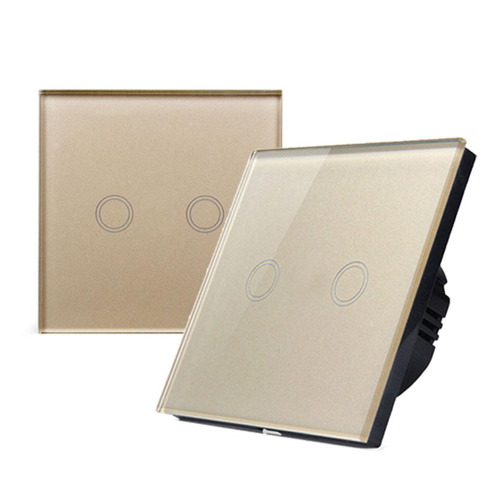 

2-Gang Touch Switch Incandescent Dimmer Home Decor Waterproof Tempered Glass Panel Capacitive Touch Control For Home Lighting золотий