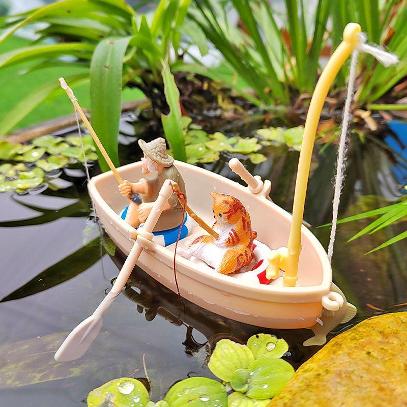 Mini Simulation Small Boat Fishing Boat Model Fish Tank Decor Diy Fishing Boat Miniature Landscape Simulation Toys For Children