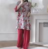 Hanfu pajamas women's spring summer new Chinese-style cotton and silk suit cotton silk medium-sleeved loose loungewear can be worn thin