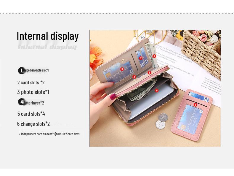 Korean Style Women's Long Zipper Wallet Wristlet Clutch - Large Capacity Card Holder