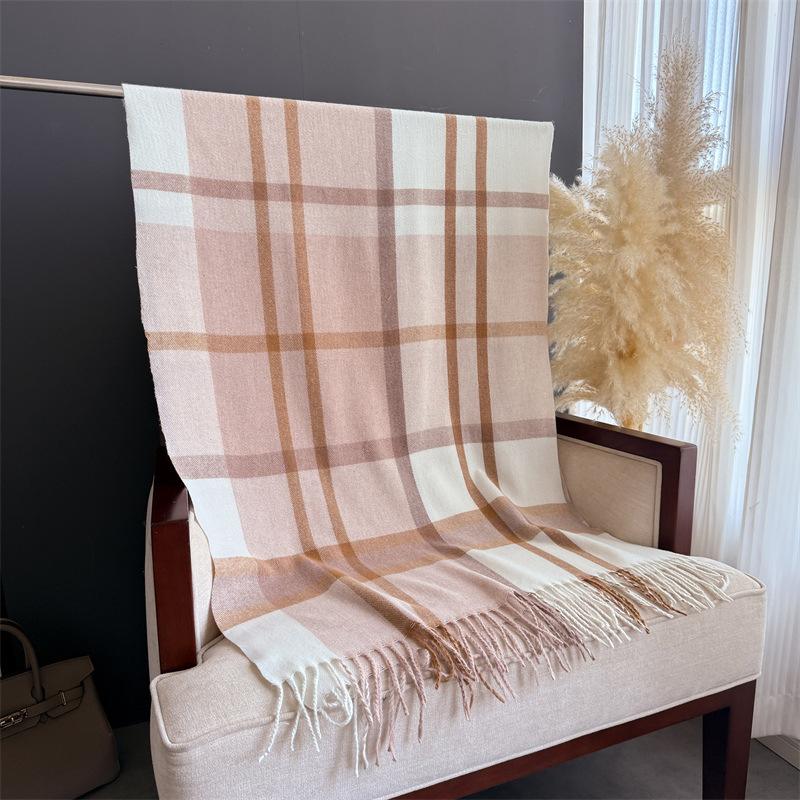 Korean Version of Aesthetic Plaid Autumn and Winter Warm and Cold Scarf Shawl Commuting Versatile Couple Tassel Imitation Cashmere Scarf