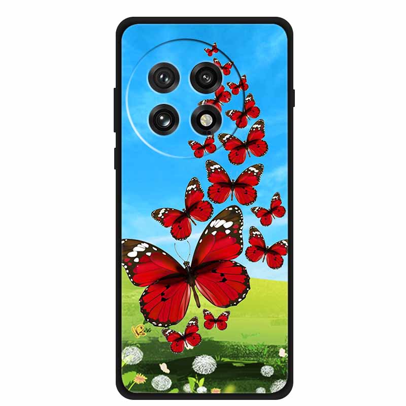 Funda For OnePlus13 5G Case OnePlus 13R Black Silicone Soft Flower Fashion TPU Back Cover For OnePlus13 13R Case Protective Capa