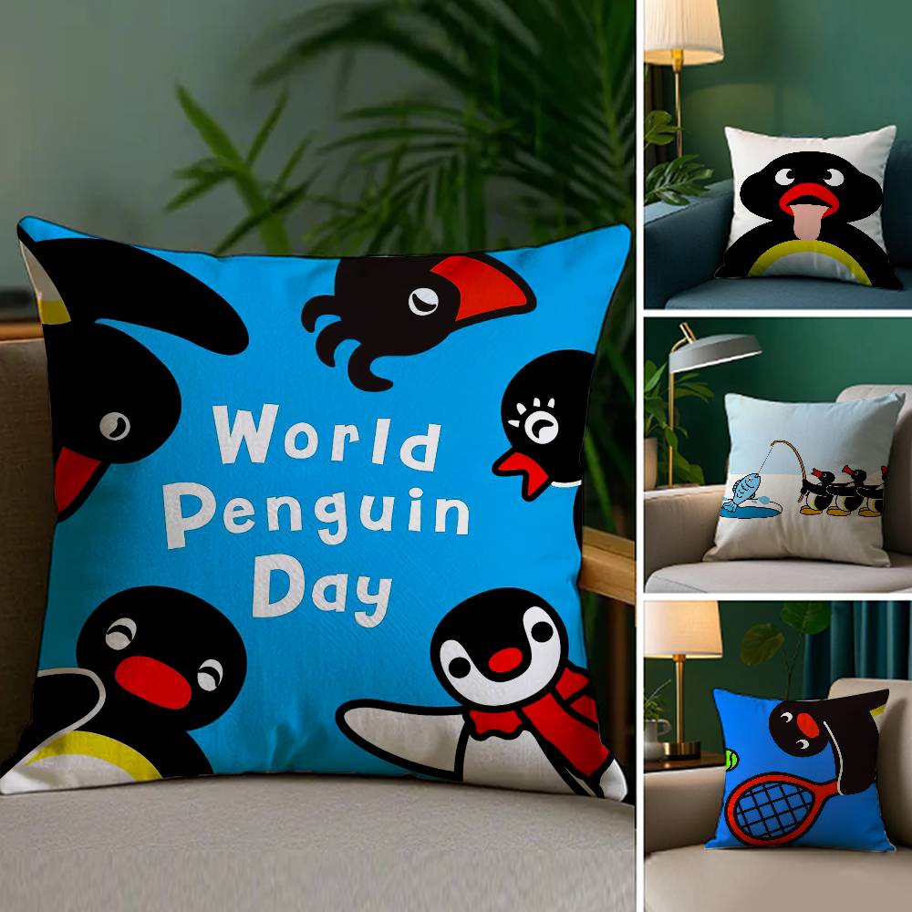 Cute P-Pingu Pillow Case Sofa and Living Room Decorative Cushion Covers Dust-proof and Mite-proof Invisible Zipper