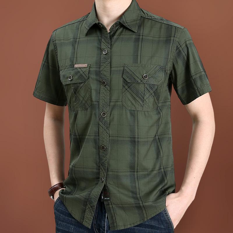 2026 Men s Plus Size Loose Plaid Cotton Short Sleeve Shirt - Casual & Lightweight M