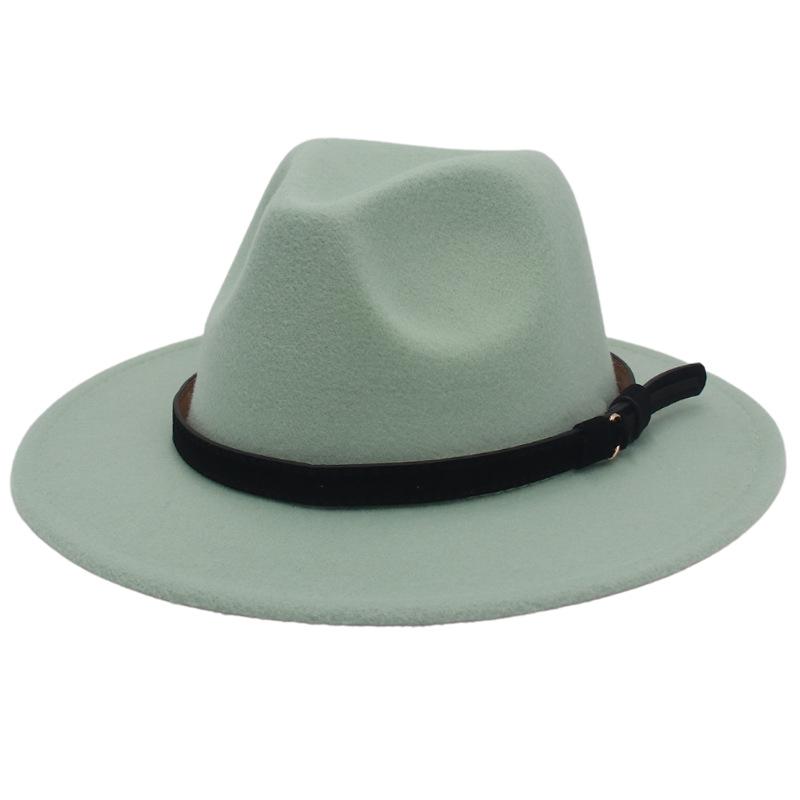White & Black Panama Jazz Hat with Imitation Wool Wide Brim - Women's Autumn/Winter British Style
