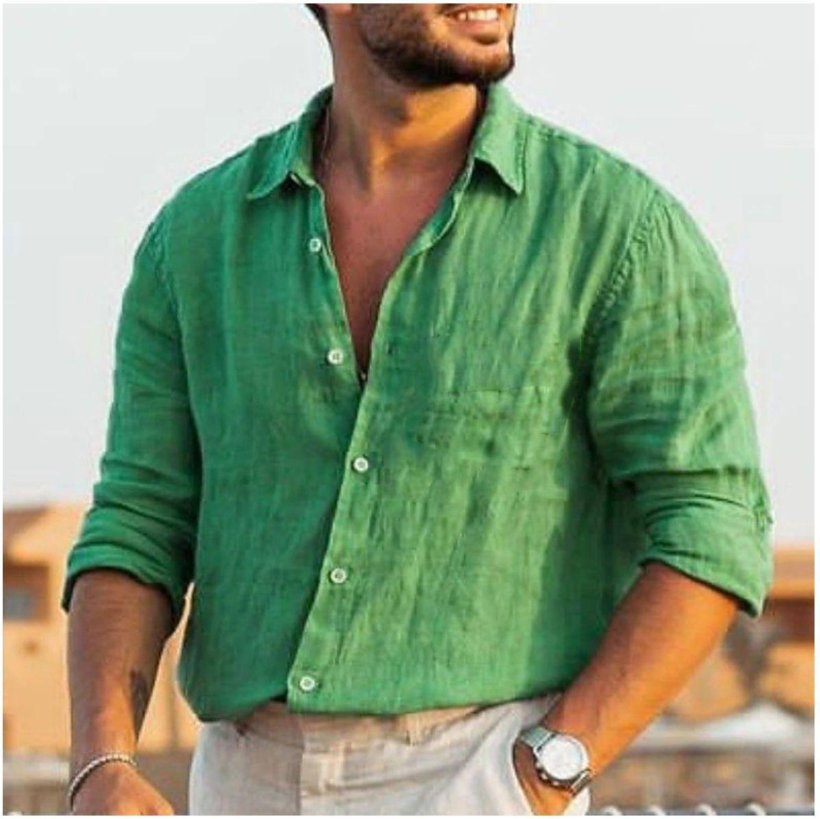 

Трансграничная повседневная рубашка мужская повседневная рубашка на каждый день однотонная XXXL зелёный