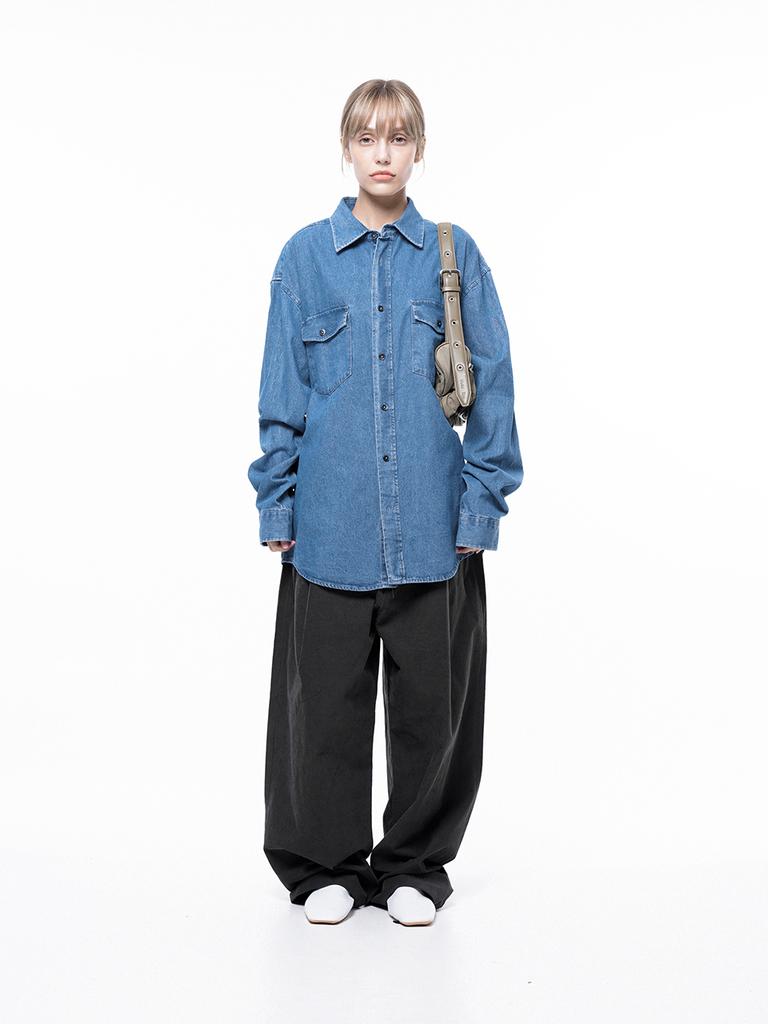 Chaenseseunoi Western Pocket Denim Shirt - Mid Blue /W243Sh03Mb