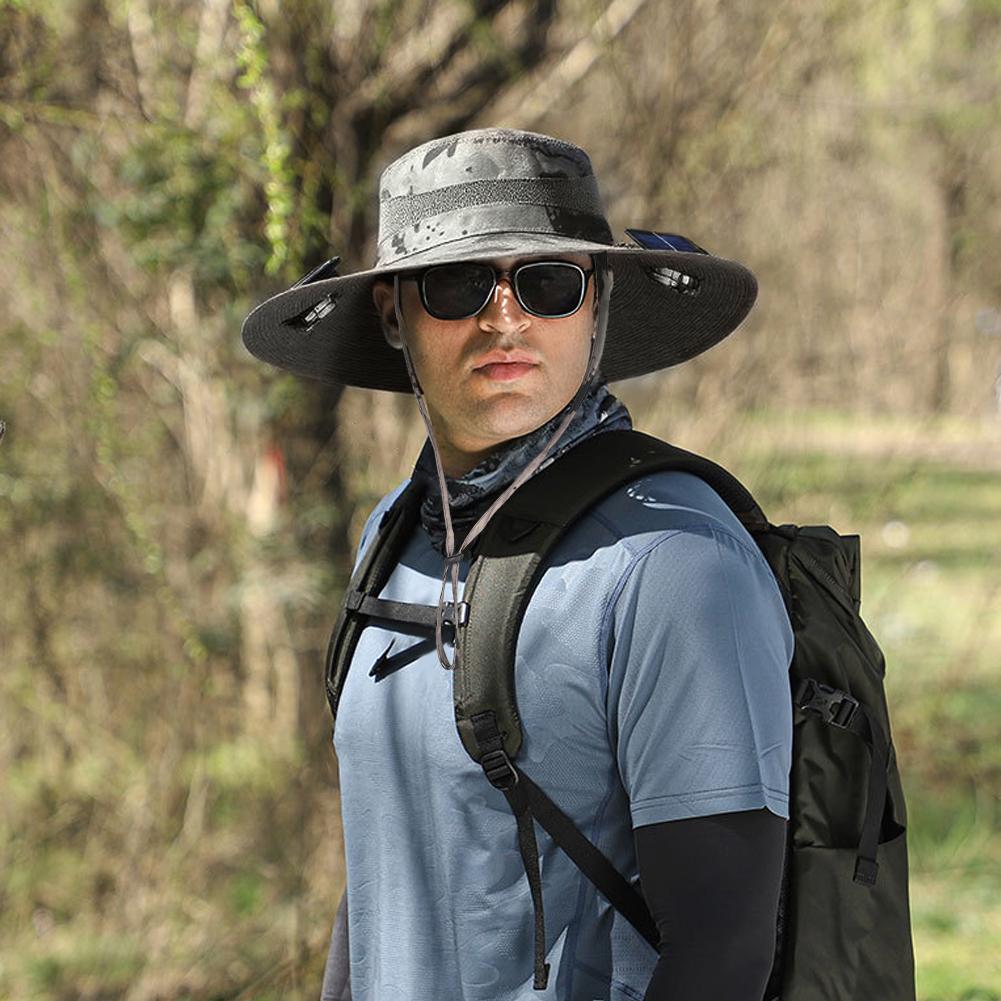 Outdoor Sun Hat with Fan Wide Brim Solar Fan Hat Portable Sunscreen Fisherman Hat For Camping Fishing Hiking for Men Women