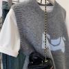 New Japanese Style Grey Knit Vest Women Loose Sleeveless Cardigan Spring Autumn Student Casual Outwear